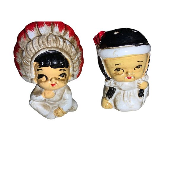 Native Americans and Teepee Salt and Pepper 3 piece Shaker Set vintage - Picture 11 of 16